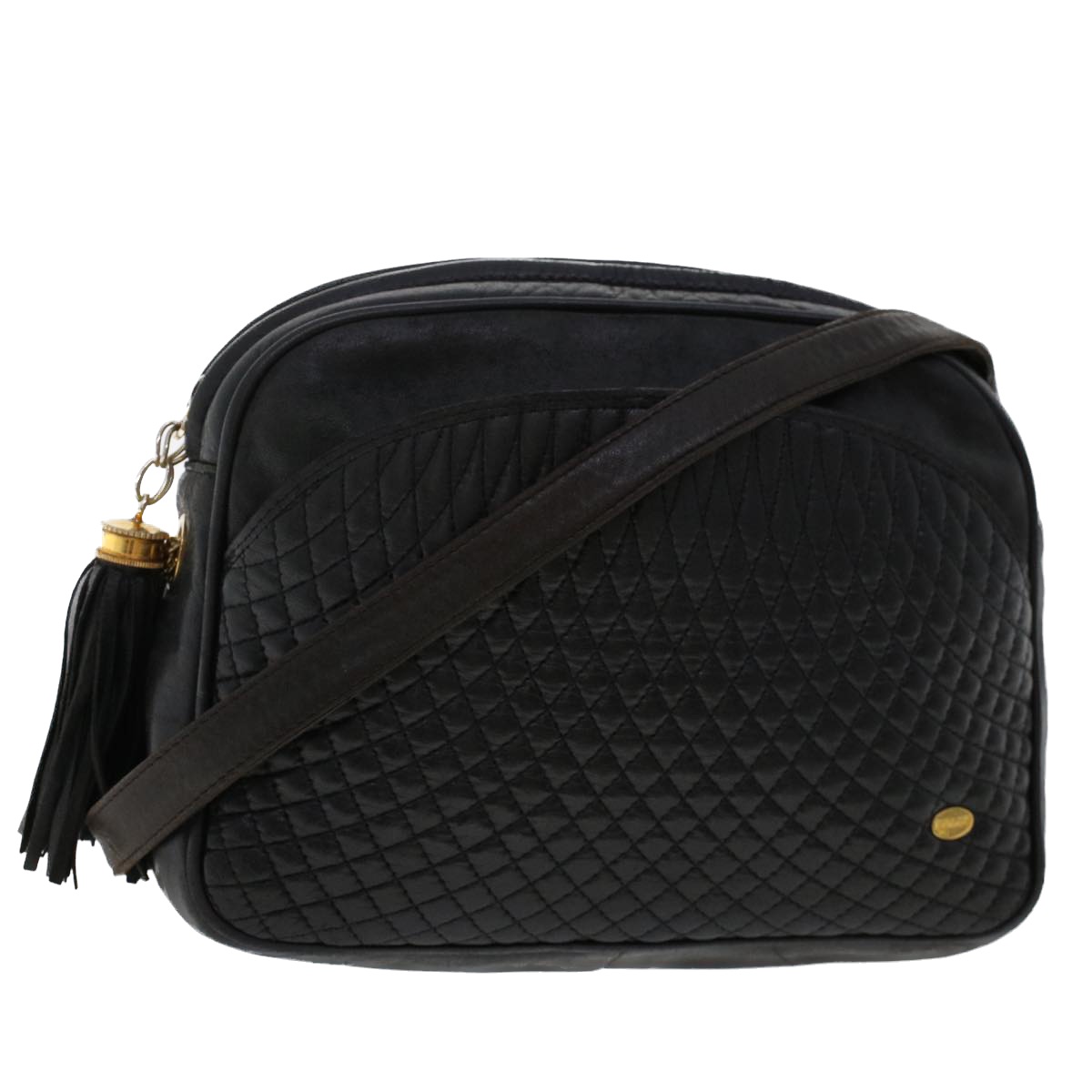 Bally Quilted Chain Shoulder Bag Leather Black Auth Yk7590
